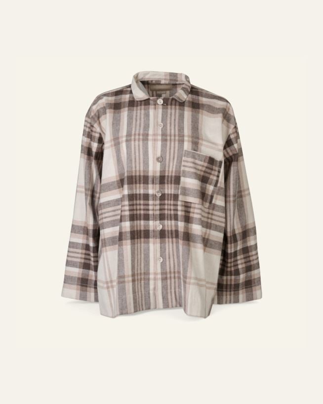 Garnfärbiger Flanell-Pyjama-Top Braun - one size Braun - 1