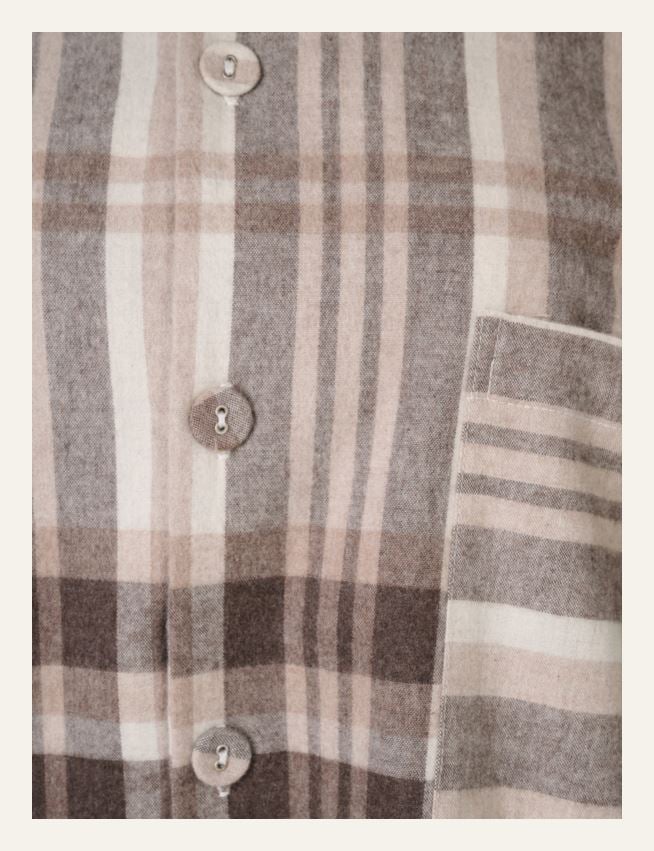 Garnfärbiger Flanell-Pyjama-Top Braun - 2
