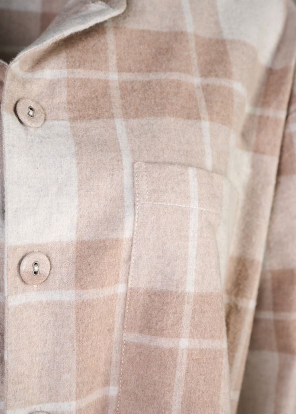 Garnfärbiger Flanell-Pyjama-Top Sand - 2