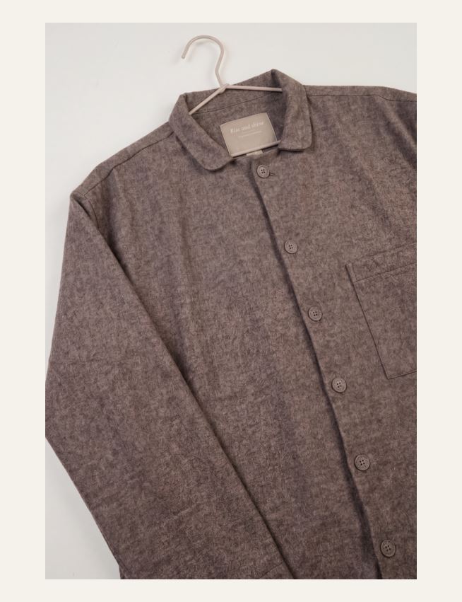 Garnfärbiger Flanell-Pyjama-Top Braun - 2