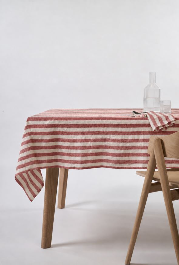 Tischdecke aus Leinen Dunkelrot - 5