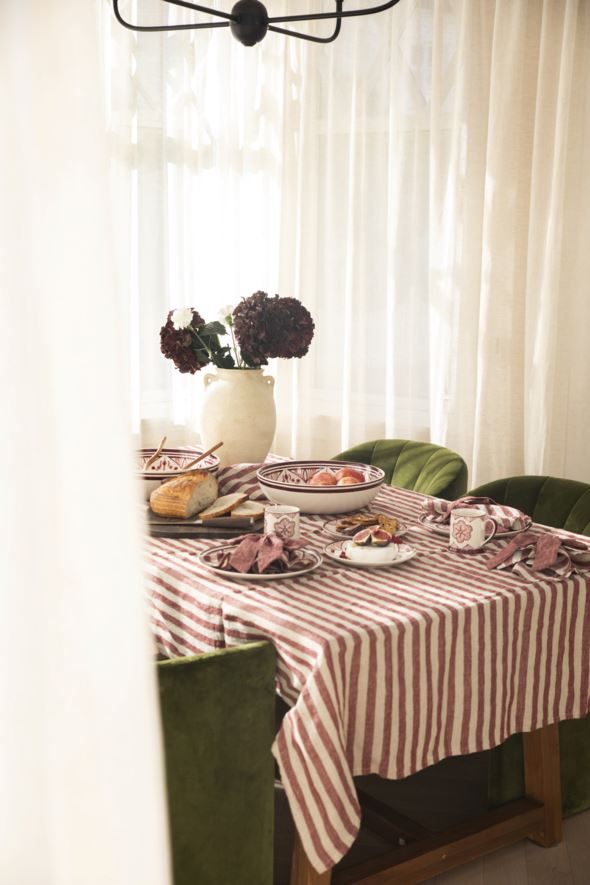Tischdecke aus Leinen Dunkelrot - 5
