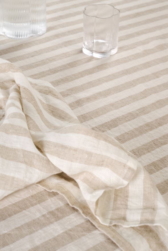 Tischdecke aus Leinen Beige - 5